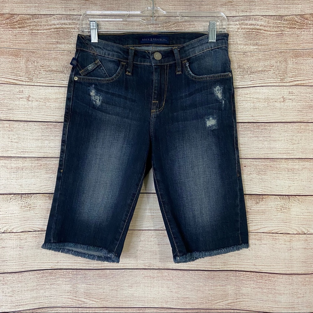 Rock & Republic Bermuda Kristy Jean Shorts Size 2 Raw Hem